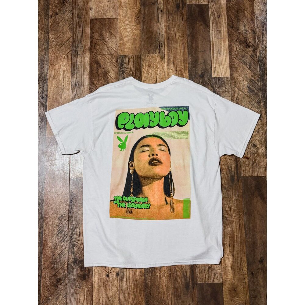 Playboy White Graphic Tee with Green Bubble Logo